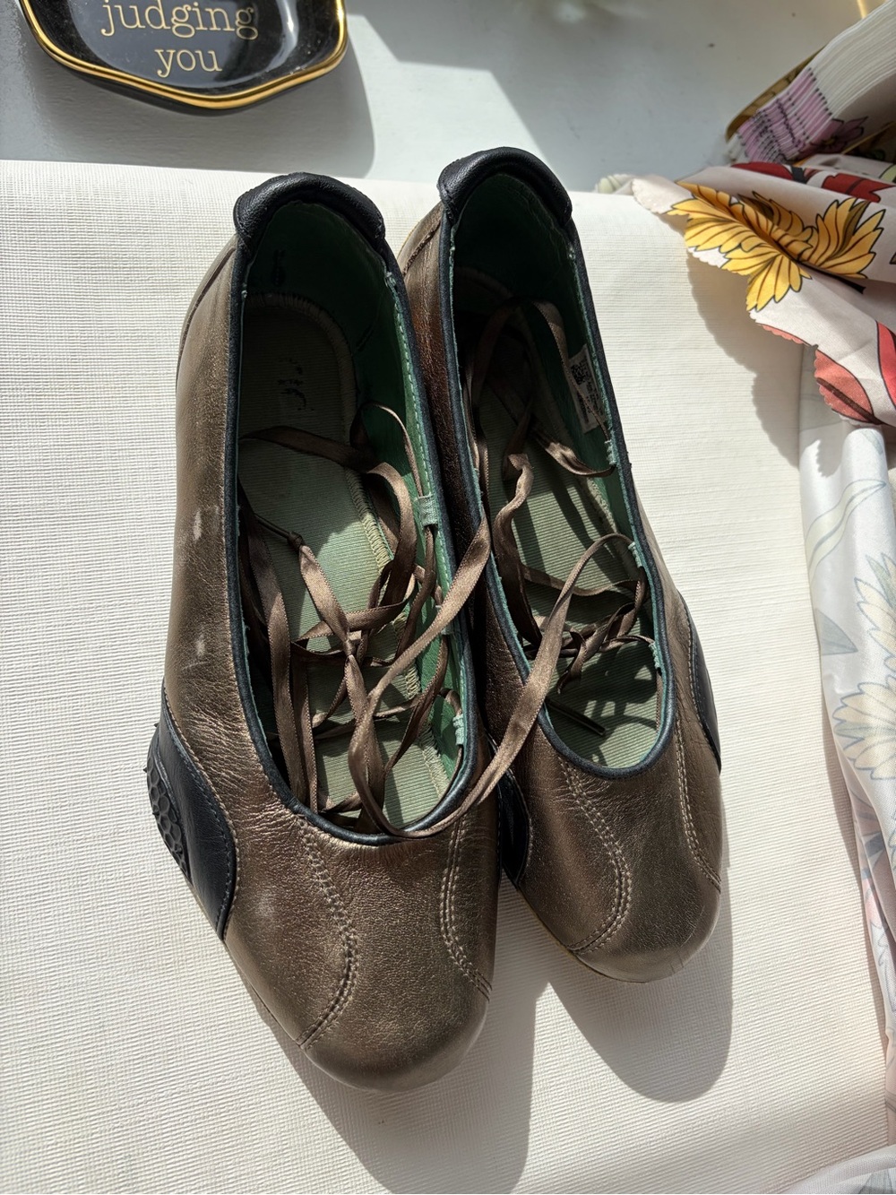Vintage Adidas Y2K Ballet Flats Apollo 451830 Metallic Bronze/Green